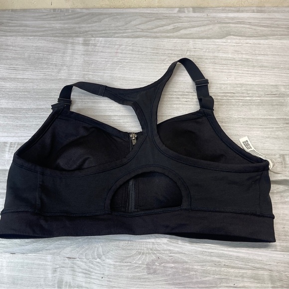 PINK Victoria’s Secret Black Front Zip Sports Bra Racer Open Back Womens size L - Picture 7 of 11